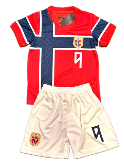 Erling Haaland Norway Kids Soccer Jersey Kit Toddler & Youth Football Uniform 2 Piece Set