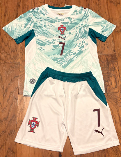Cristiano Ronaldo Youth PUMA Portugal Teal Soccer Jersey Kit
