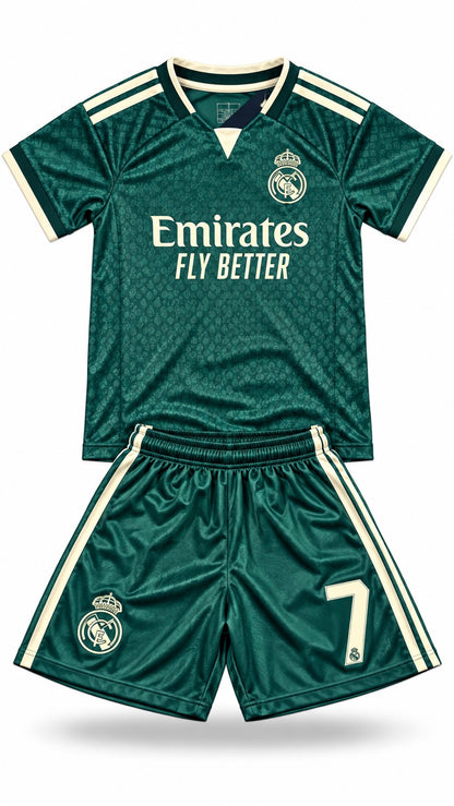 Ronaldo 7 Green Away 2026/27 Kids Soccer Jersey Real Madrid Youth Toddler Sizes