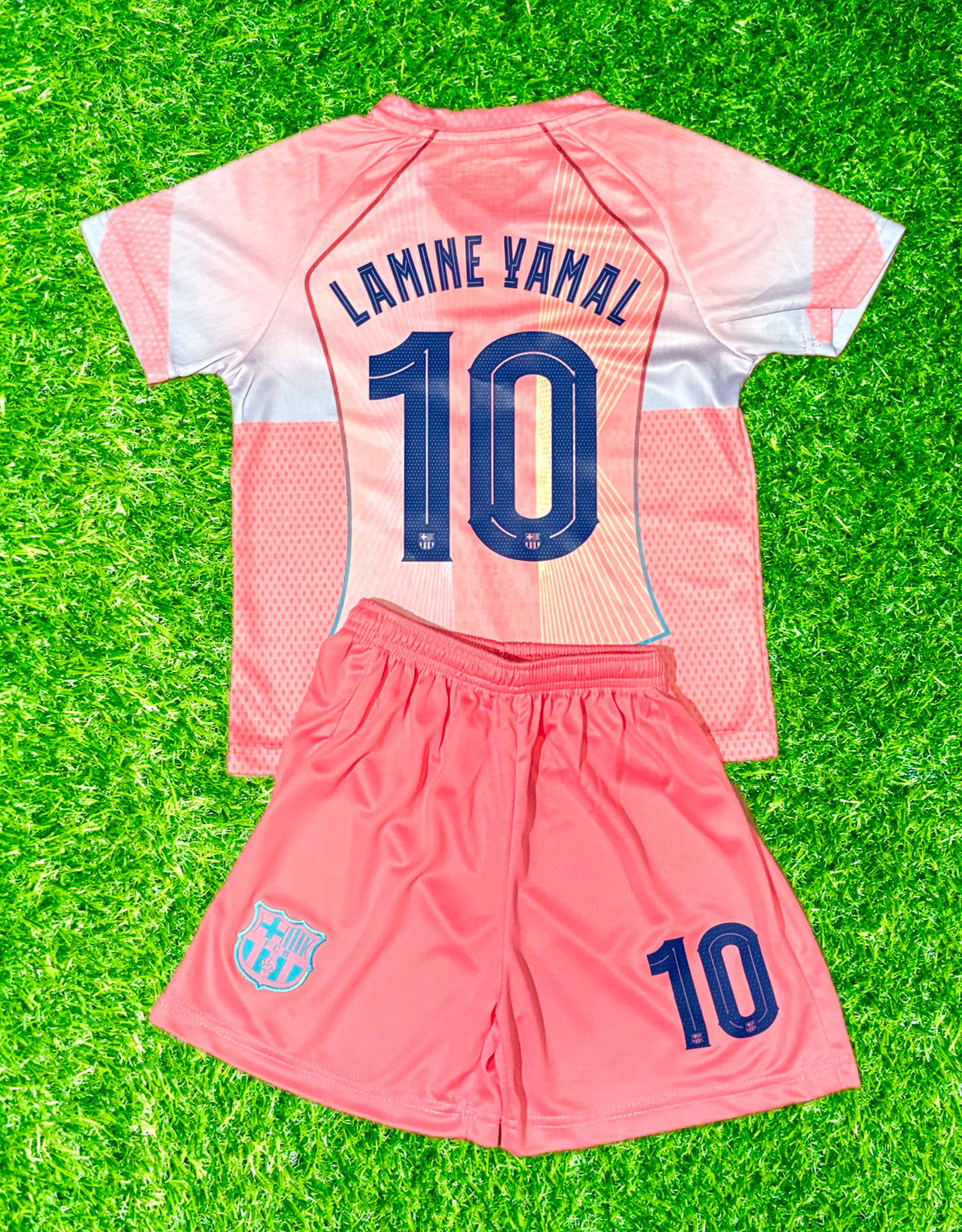 Lamine Yamal Pink Kids Barcelona Soccer Jersey Kit