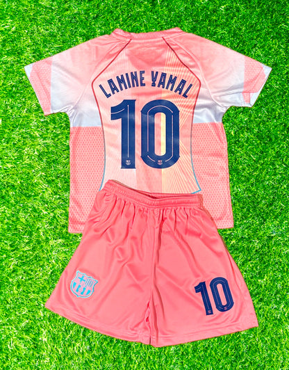 Lamine Yamal Pink Kids Barcelona Soccer Jersey Kit