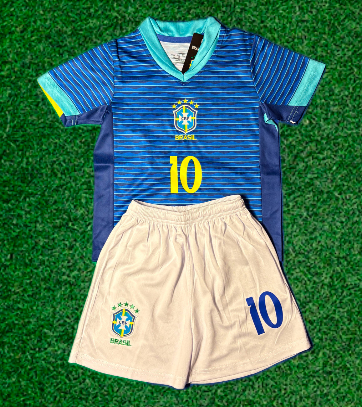 Neymar Jr Blue Brazil Away Jersey Kids Soccer Jersey Set Youth & Toddler Sizes