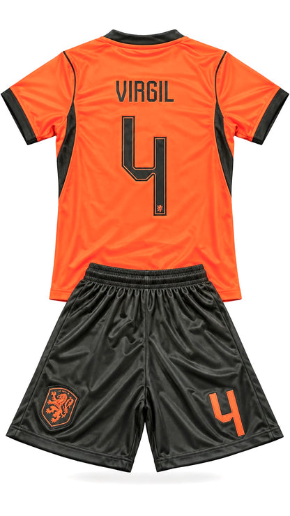 Virgil van Dijk #4 Netherlands 2026 Orange Kids Soccer Jersey Set – Youth & Toddler