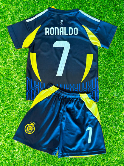 Ronaldo Navy Al Nassr Kids Soccer Jersey Kit Youth Toddler Sizes