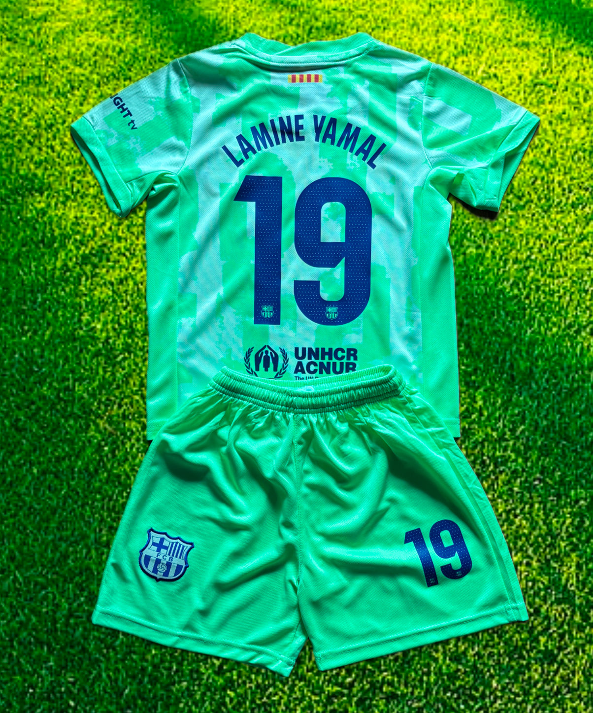 Green Barcelona Lamine Yamal Kids Soccer Football Jersey