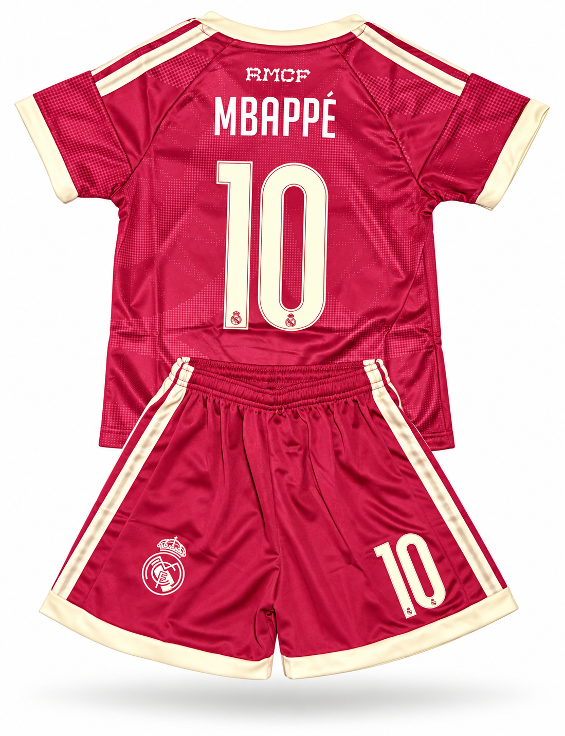 Kylian Mbappe 10 Kids Maroon Real Madrid White Home Jersey 2027 Toddler/Youth Soccer Jersey Kit