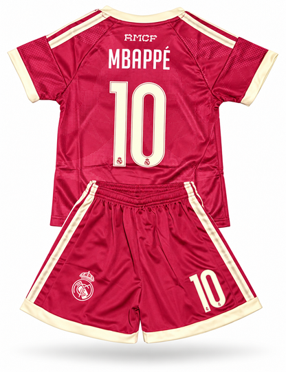 Kylian Mbappe 10 Kids Maroon Real Madrid White Home Jersey 2027 Toddler/Youth Soccer Jersey Kit