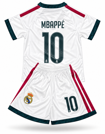 Kylian Mbappe 10 Kids White 2027 Real Madrid White Home Jersey 2027 Toddler/Youth Soccer Jersey Kit