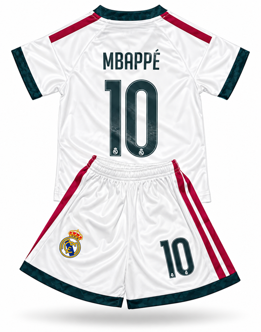 Kylian Mbappe 10 Kids White 2027 Real Madrid White Home Jersey 2027 Toddler/Youth Soccer Jersey Kit