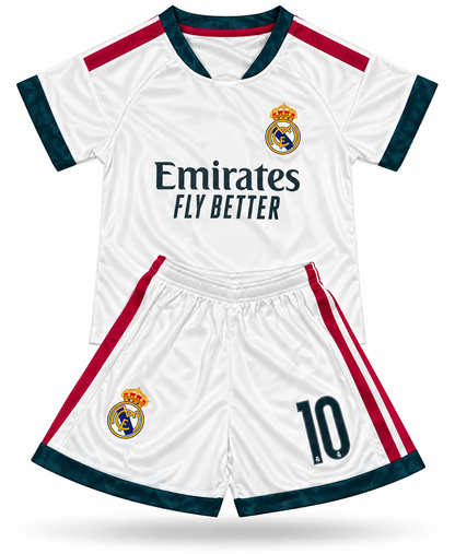 Kylian Mbappe 10 Kids White 2027 Real Madrid White Home Jersey 2027 Toddler/Youth Soccer Jersey Kit