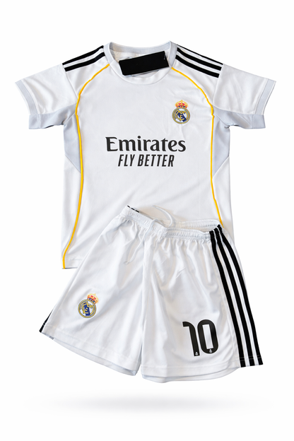 Kylian Mbappe 10 Real Madrid White Home Jersey Toddler/Youth Soccer Jersey Kit