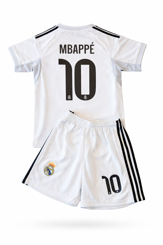 Kylian Mbappe 10 Real Madrid White Home Jersey Toddler/Youth Soccer Jersey Kit