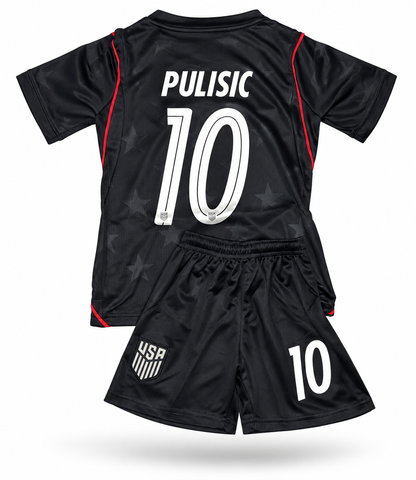 Kids Christian Pulisic black 2026 kids soccer jersey set Toddler and youth sizes
