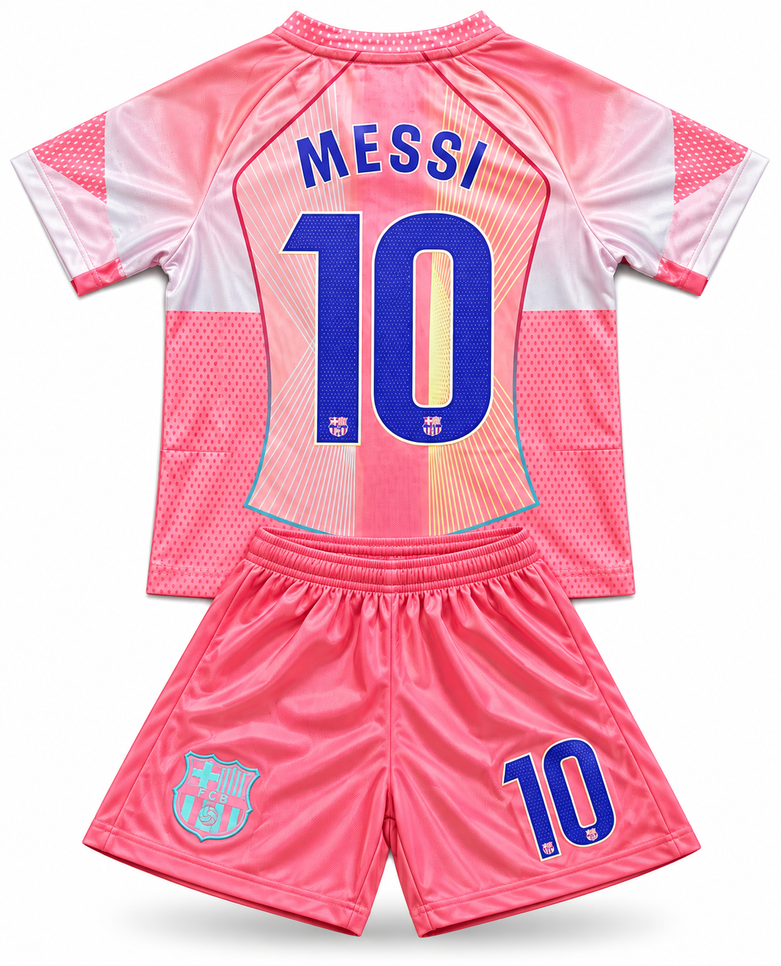 Kids Pink Messi Barcelona Soccer Jersey Set Toddler and Youth Set