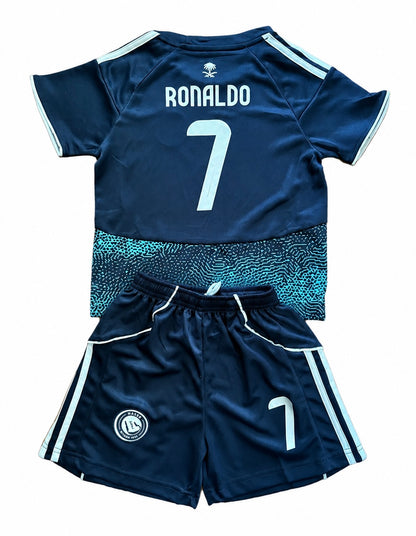Kids Ronaldo Al Nassr Blue Soccer Jersey Set Cristiano Ronaldo toddler youth kids uniform