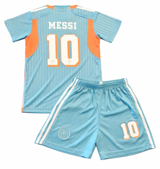 Kids Youth Messi Teal Miami Soccer Jersey Uniform Toddler Kit 2 Piece Set