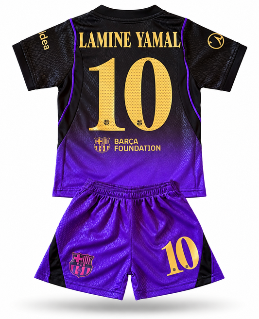 Kids Youth Purple Barcelona Lamine Yamal kids soccer jersey set FCB 