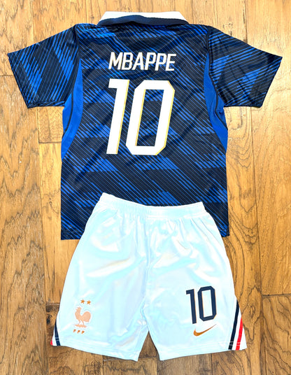 Kylian Mbappé France Jersey 10 kids soccer jersey kit 2 Piece set XS Small Medium Large XL