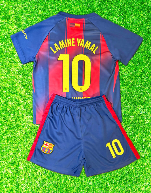 Lamine Yamal Kids Jersey 10 Barcelona Soccer Jersey Kit Toddler & Youth Uniform