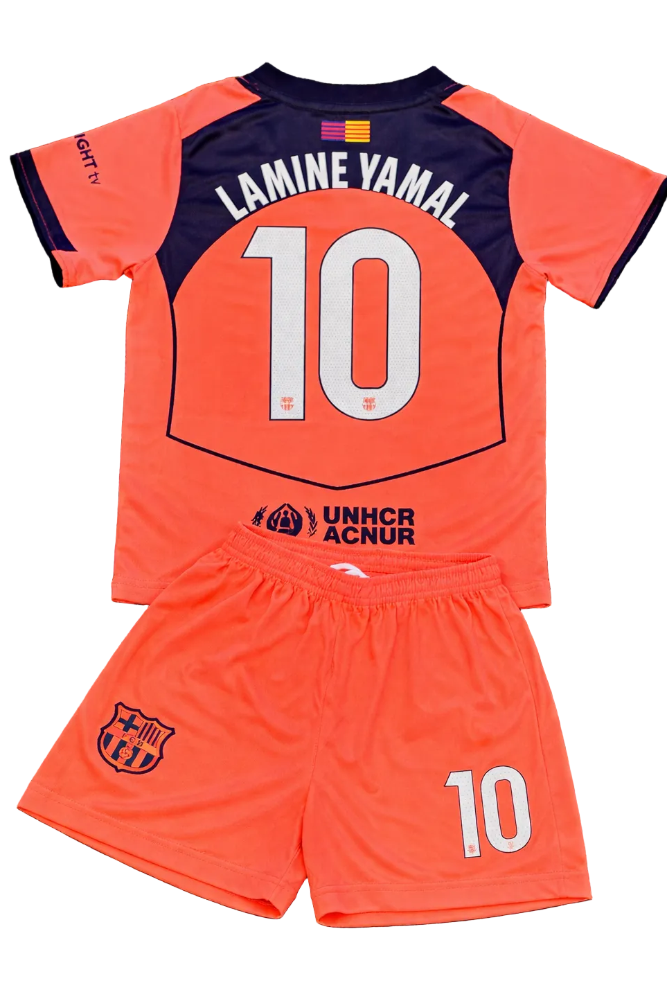 Lamine Yamal orange kids soccer jersey toddler youth kit