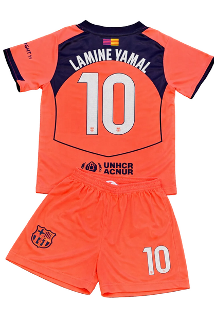 Lamine Yamal orange kids soccer jersey toddler youth kit