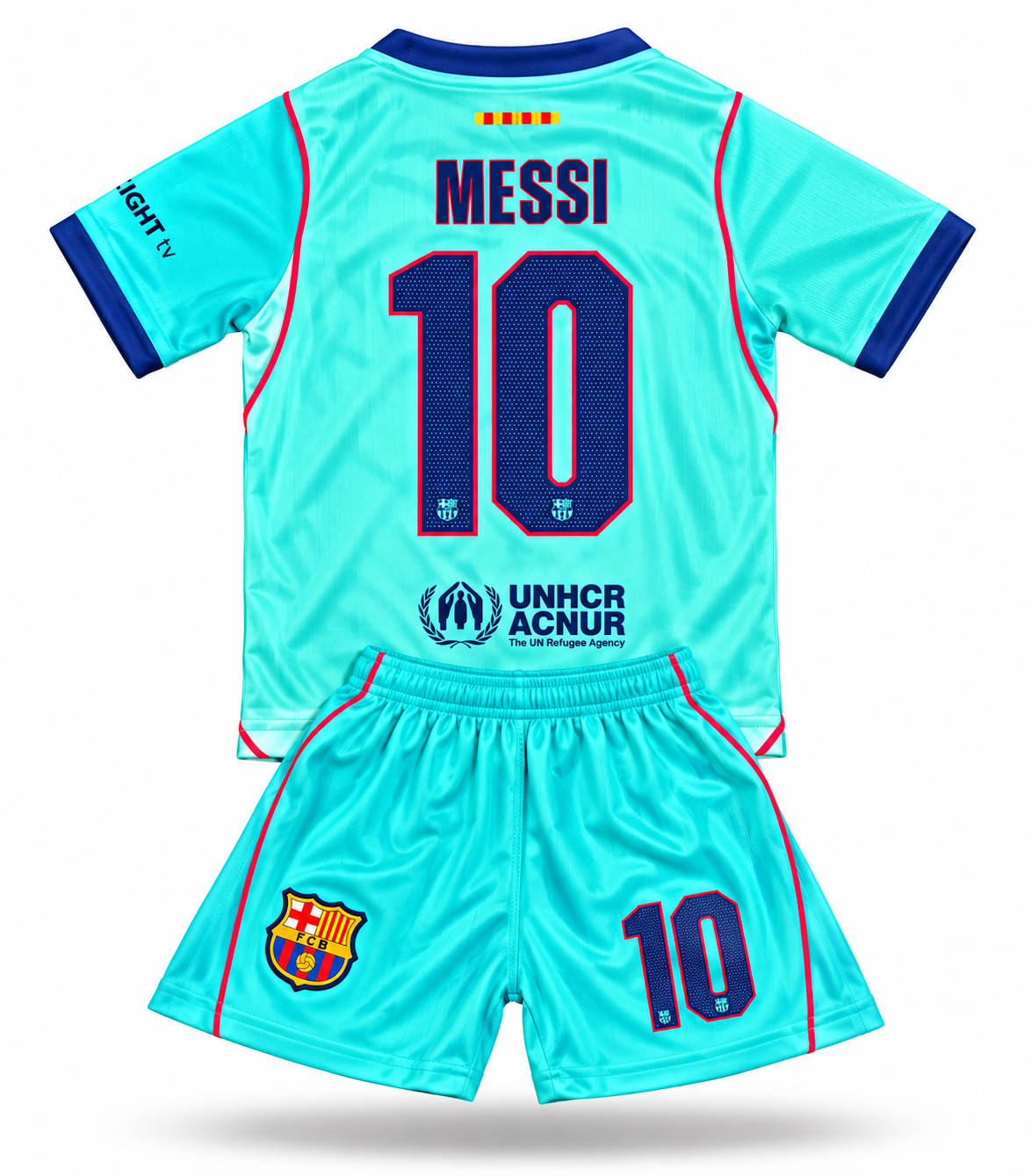 Lionel Messi 3rd Kit Turquoise Barcelona Kids Soccer Jersey Kit - 2 Piece Uniform