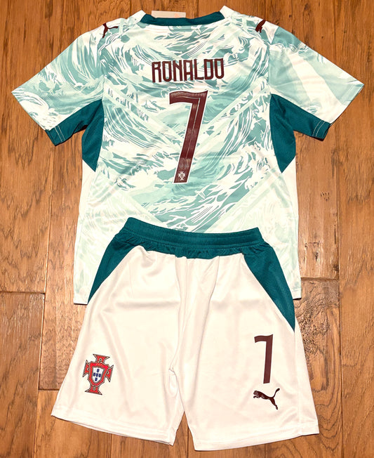 Ronaldo Teal Youth Portugal Soccer Jersey Kit Cristiano Teal waves Away set