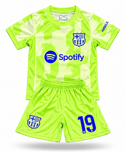 Youth Lamine Yamal 19 Green Barcelona Kids Toddler Youth Hot Soccer Jersey Kit