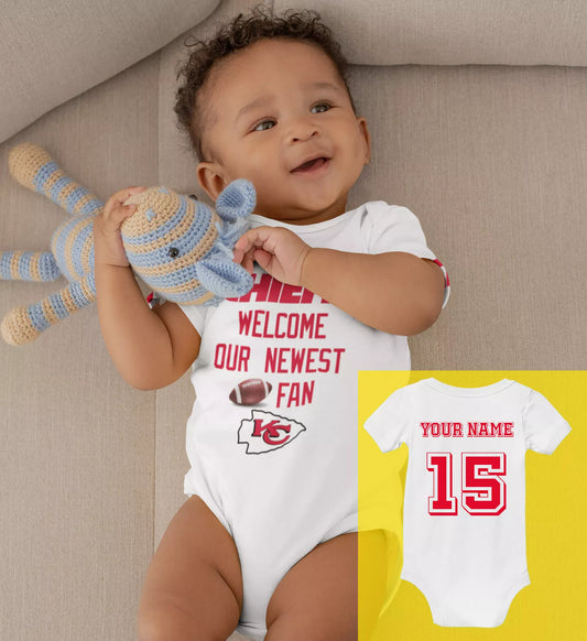 Kansas City Chiefs Newborn Bodysuit PERSONALIZED Name KC Patrick Mahomes Fan Tee