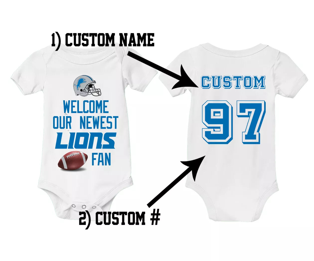 Detroit Lions Personalized Newborn Baby Bodysuit Jersey Infant Footbal CustomKiddos n