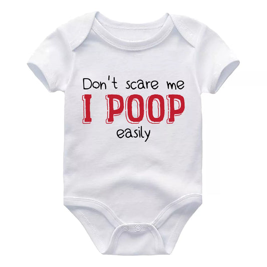 Don't Scare Me I Poop Easily Funny Baby Bodysuit Infant Kids Humor Outfit Gag