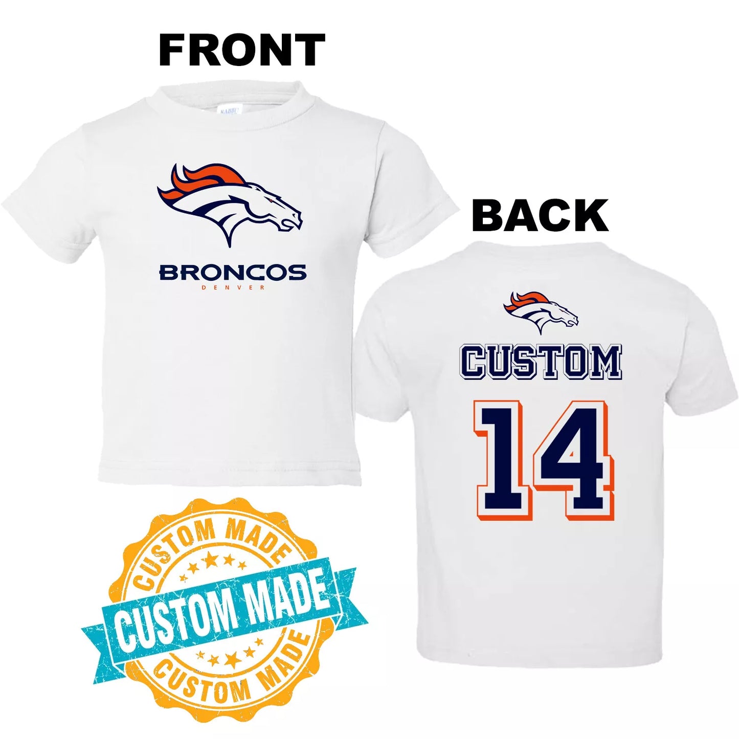 Denver Broncos CUSTOM Toddler Tshirt Football Jersey 2T 3T 4T 5T 6T Pe CustomKiddos n