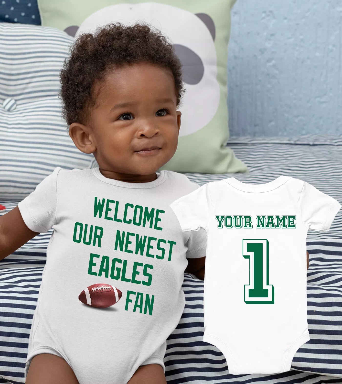 Personalized Eagles Football Bodysuit Romper Kids Tshirt Baby Shower I CustomKiddos n