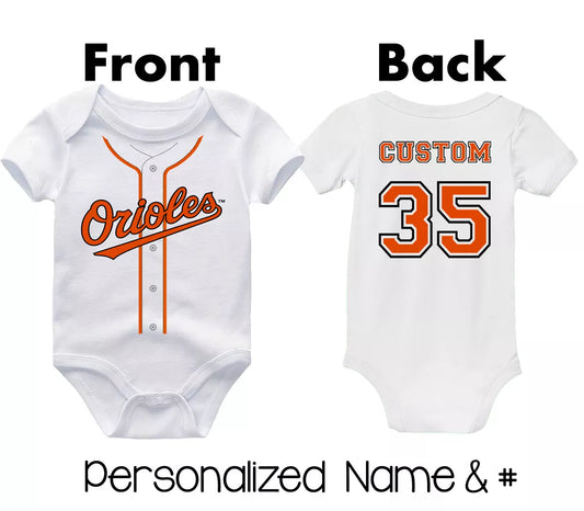 Custom Baltimore Newborn Baseball Bodysuit Jersey Name Number Print on Back