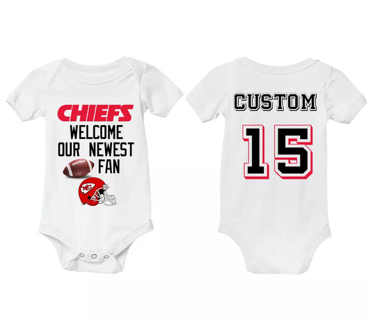 Kansas City Football Bodysuit Infant Baby Shower Football Welcome our Newest Fan