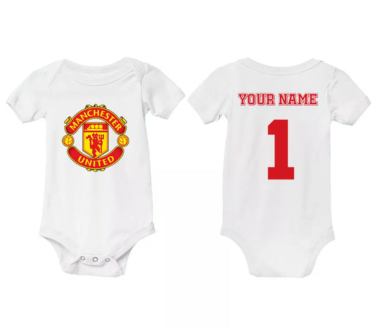 Personalized MAN UTD Football Homemade baby bodysuit Soccer Futbol Infant tshirt