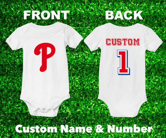 Custom Philadelphia Phillies Baseball Newborn Bodysuit Romper Personalized Shirt