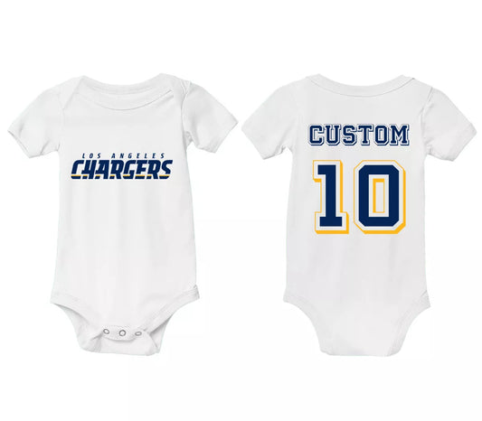 Personalized Los Angeles Chargers Infant Baby Bodysuit Custom Jersey Baby Shower