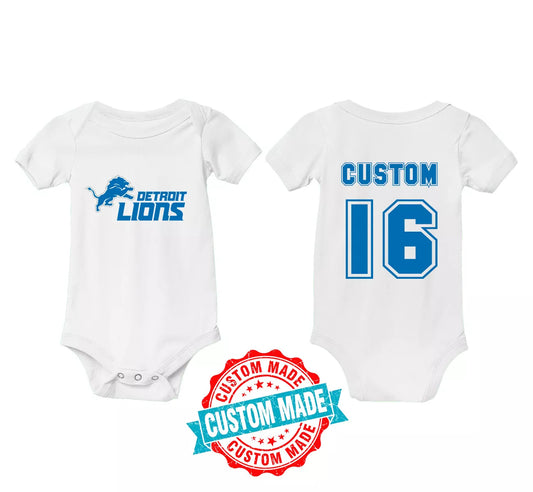 Detroit Lions Personalized Baby Bodysuit Newborn Football Jersey Tshirt Gift