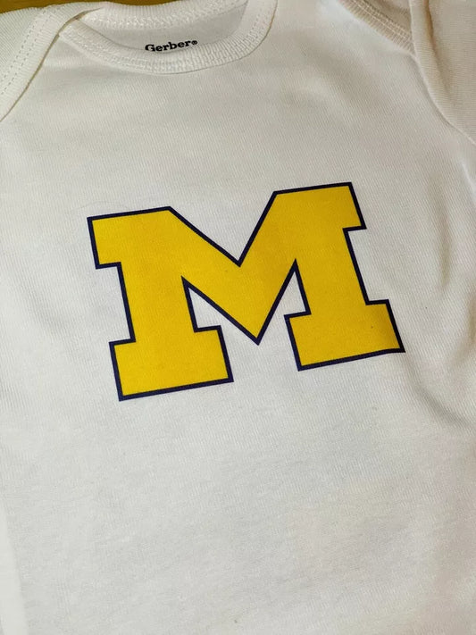 Personalized Michigan Baby Bodysuit Football Basketball Gift Newborn Custom tee