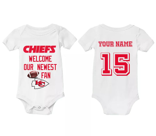 PERSONALIZED Kansas City Football Fan Baby Bodysuit Romper 1 Piece Game Day Tee